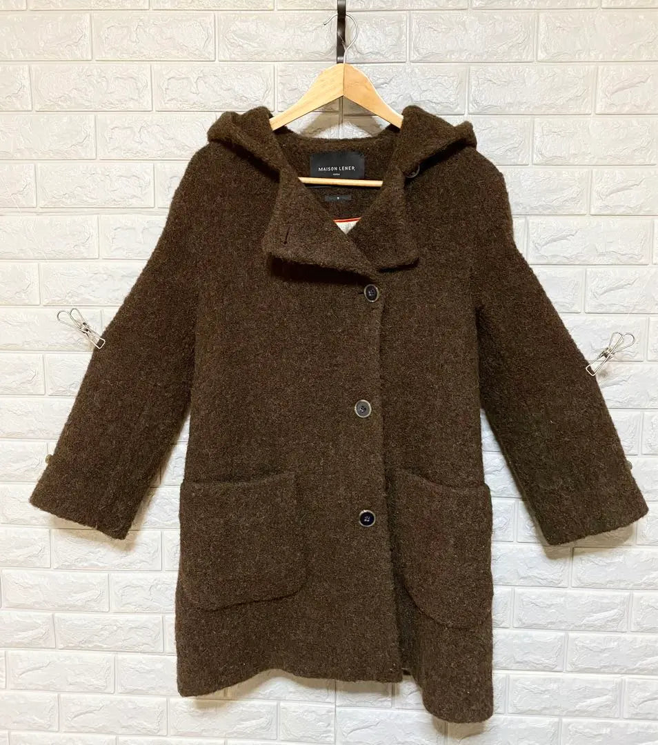 435■MAISON LENER■Abrigo de lana/esponjoso/mezcla de alpaca/marrón/S