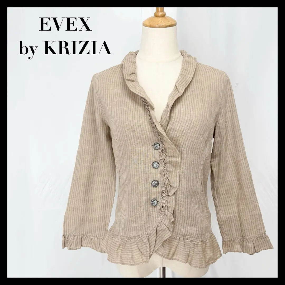 EVEX by Crizia Long Sleeve Ruffle Jacket Linen Beige XL