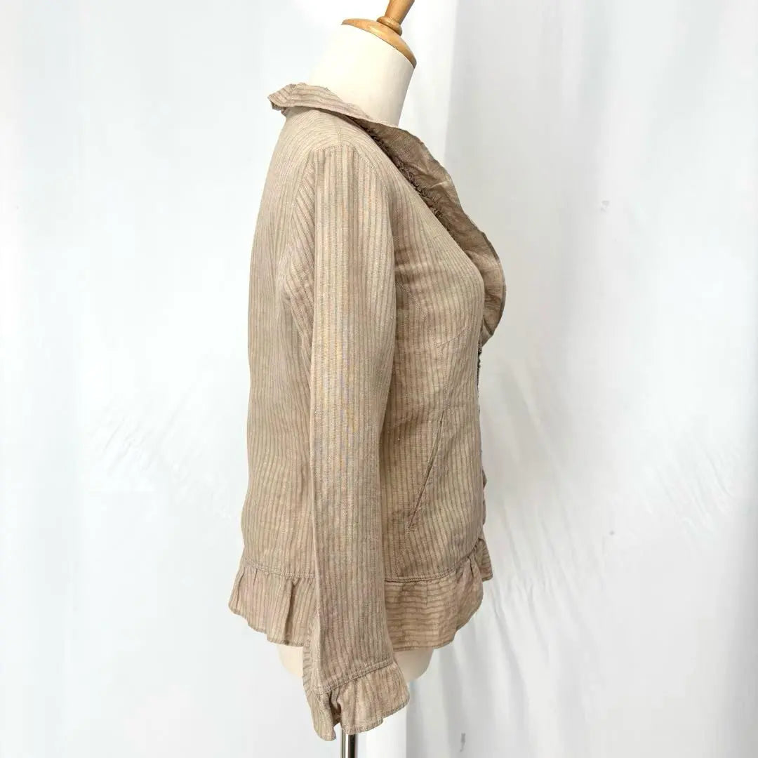 EVEX by Crizia Long Sleeve Ruffle Jacket Linen Beige XL