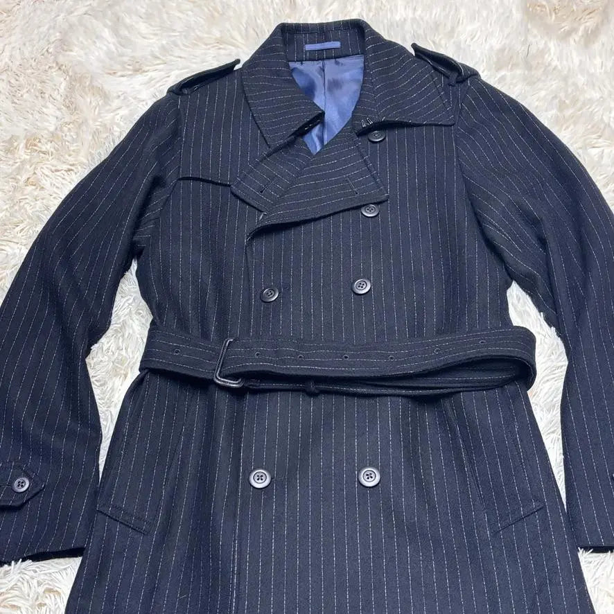 Good condition RING JACKET trench coat double made in Japan wool black belt