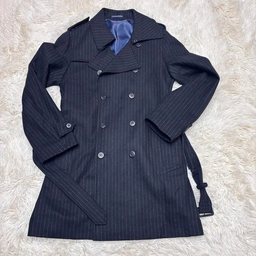 Good condition RING JACKET trench coat double made in Japan wool black belt