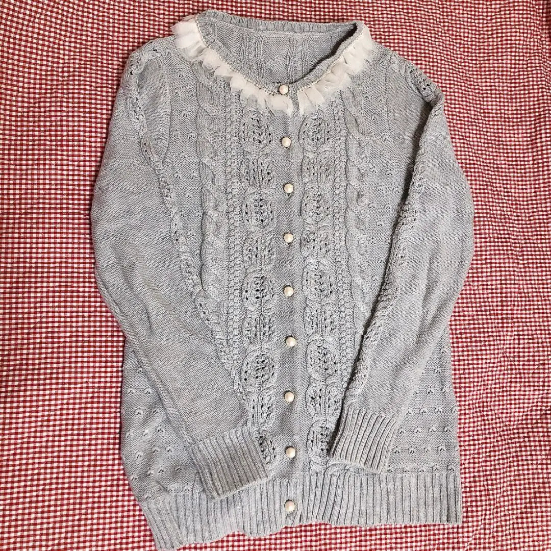 Franschlippe *Pearl button *Tulle & bead embroidery *Cardigan *Gray *Flowers