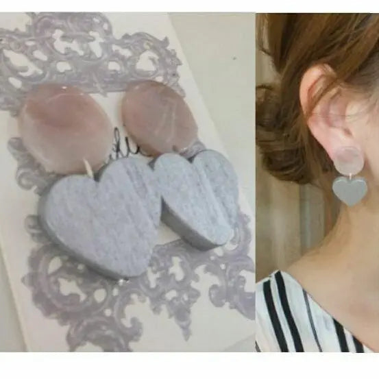 436 * Dull pink wood heart silver adult cute casual cheap