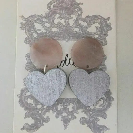 436 * Dull pink wood heart silver adult cute casual cheap