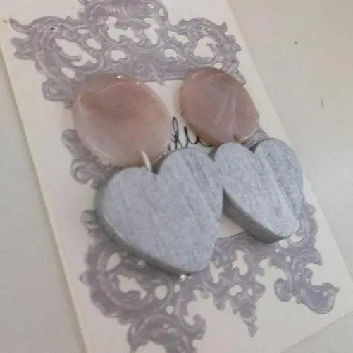 436 * Dull pink wood heart silver adult cute casual cheap