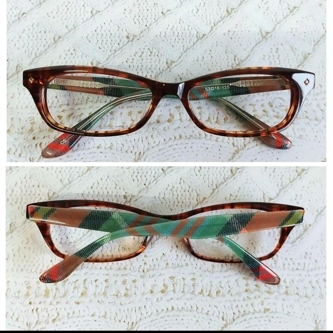 ⭕️Check [PE011] Glasses frame, lattice pattern, tartan check, brown, green