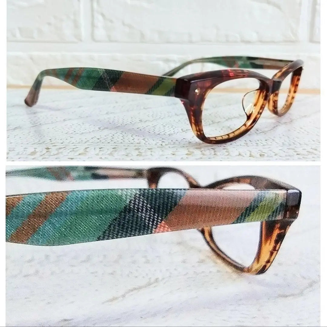 ⭕️Check [PE011] Glasses frame, lattice pattern, tartan check, brown, green