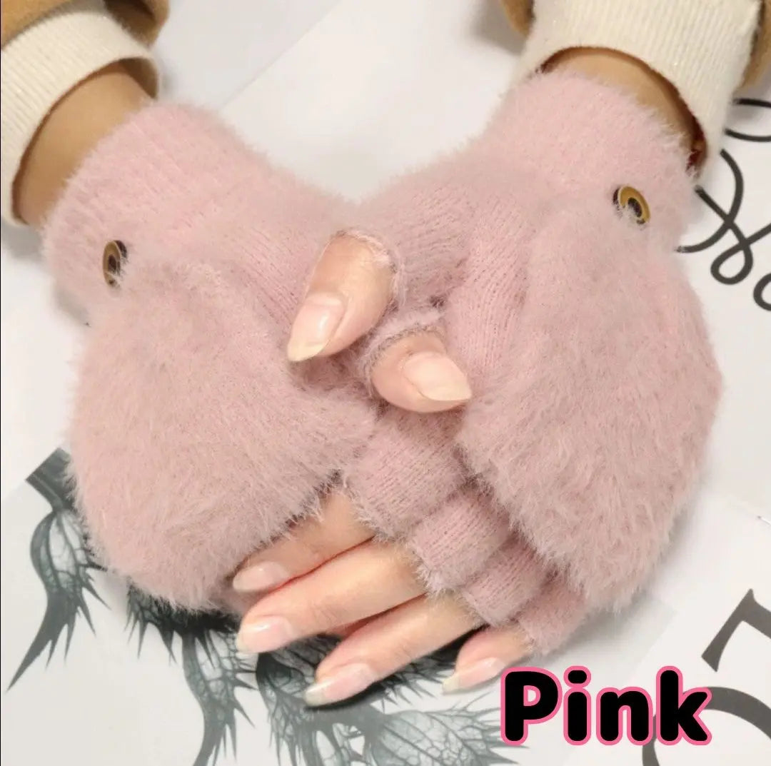 Guantes de mujer, compatibles con smartphones, manoplas bidireccionales, escuela, desplazamientos, botones, rosa | レディース 手袋 スマホ対応 2way ミトン 通学 通勤 ボタン ピンク