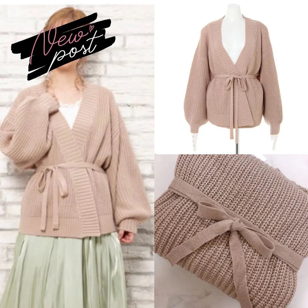 Ing String Belt Loose Knit Cardigan Beige