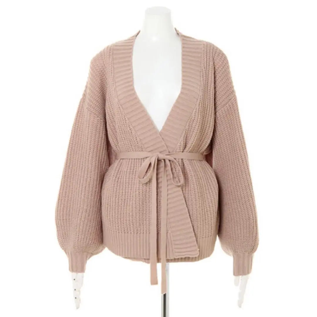 Ing String Belt Loose Knit Cardigan Beige