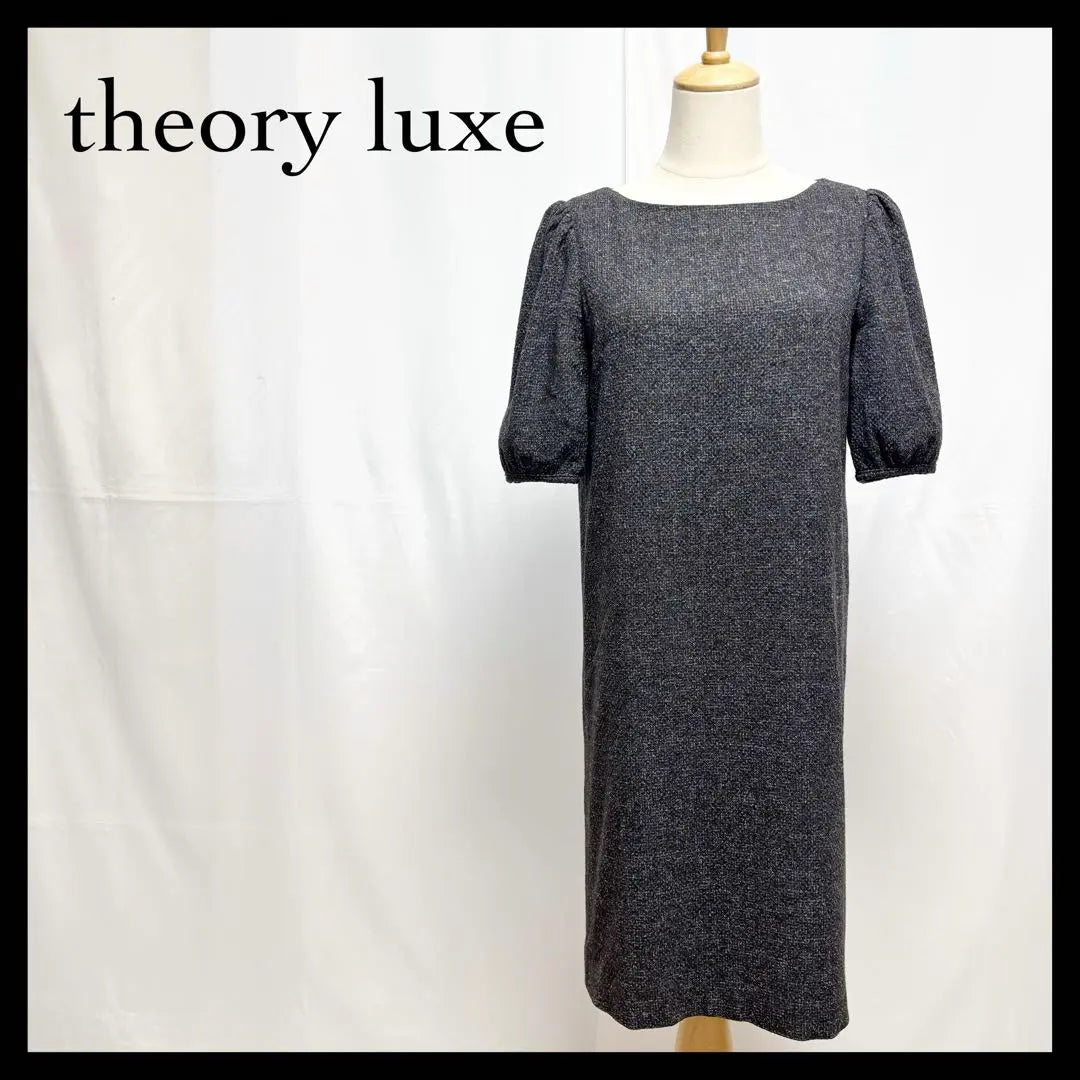 Vestido Theory Luxe hasta la rodilla, mangas cortas, mangas 5/4, lana, seda, gris, M