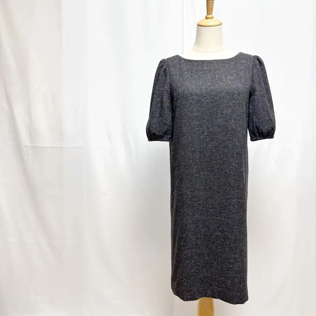 Vestido Theory Luxe hasta la rodilla, mangas cortas, mangas 5/4, lana, seda, gris, M