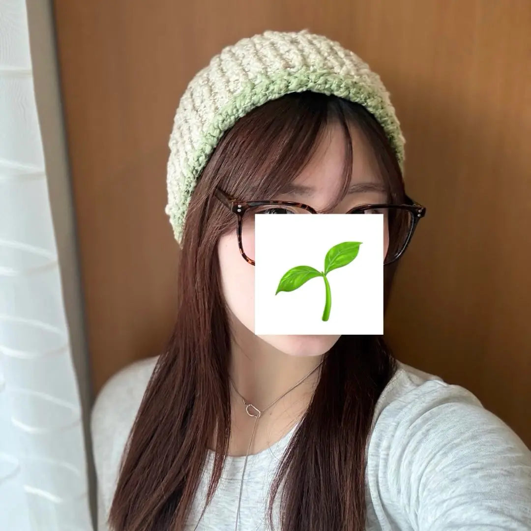 Ribbed knitted hat cream x green handmade