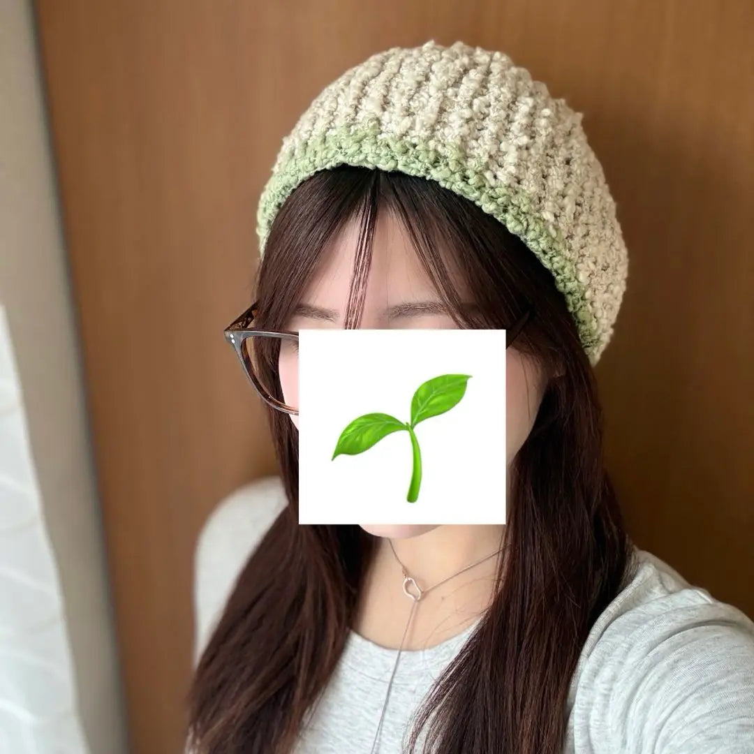 Ribbed knitted hat cream x green handmade