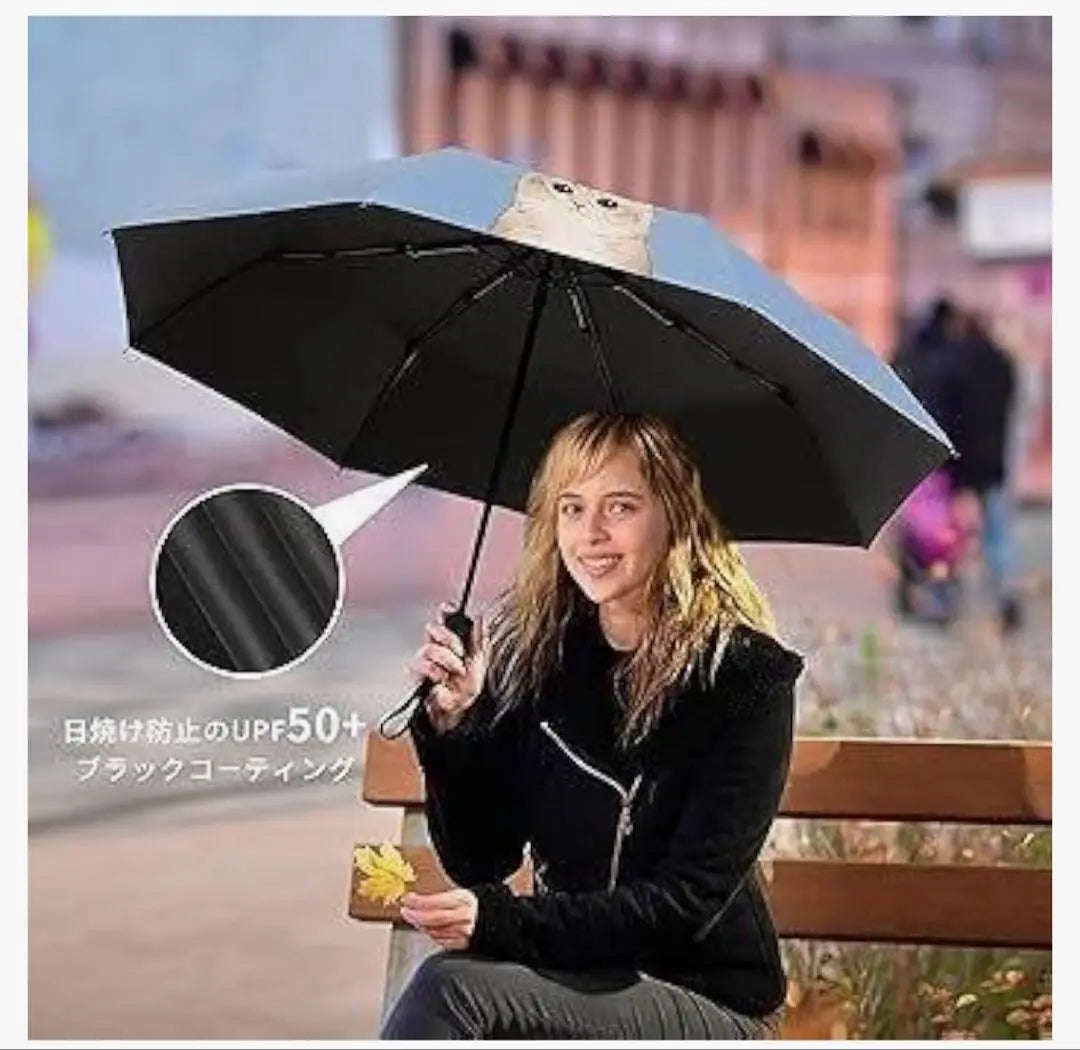 ★RAINA folding umbrella cat design blue