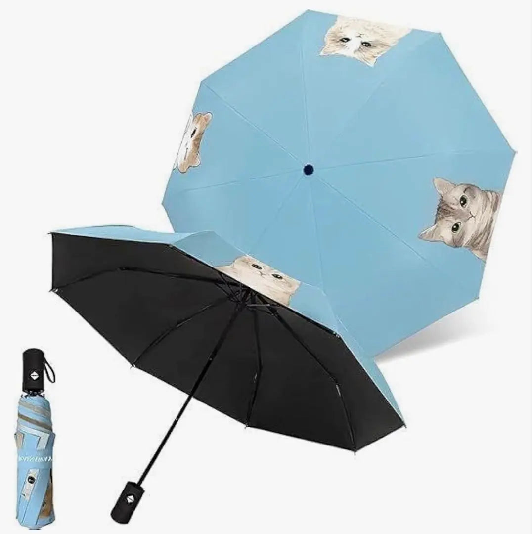 ★RAINA folding umbrella cat design blue