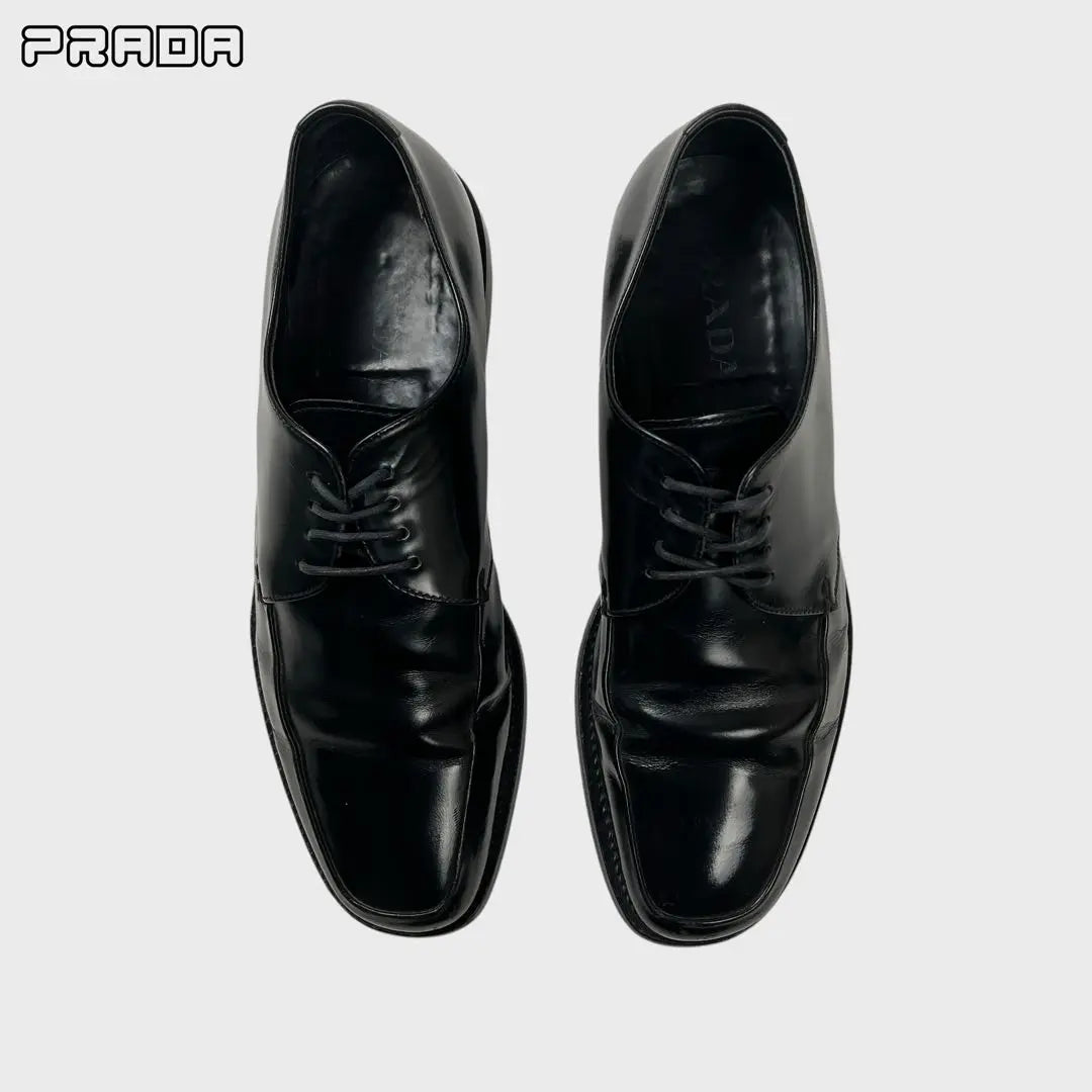 PRADA square toe leather shoes black