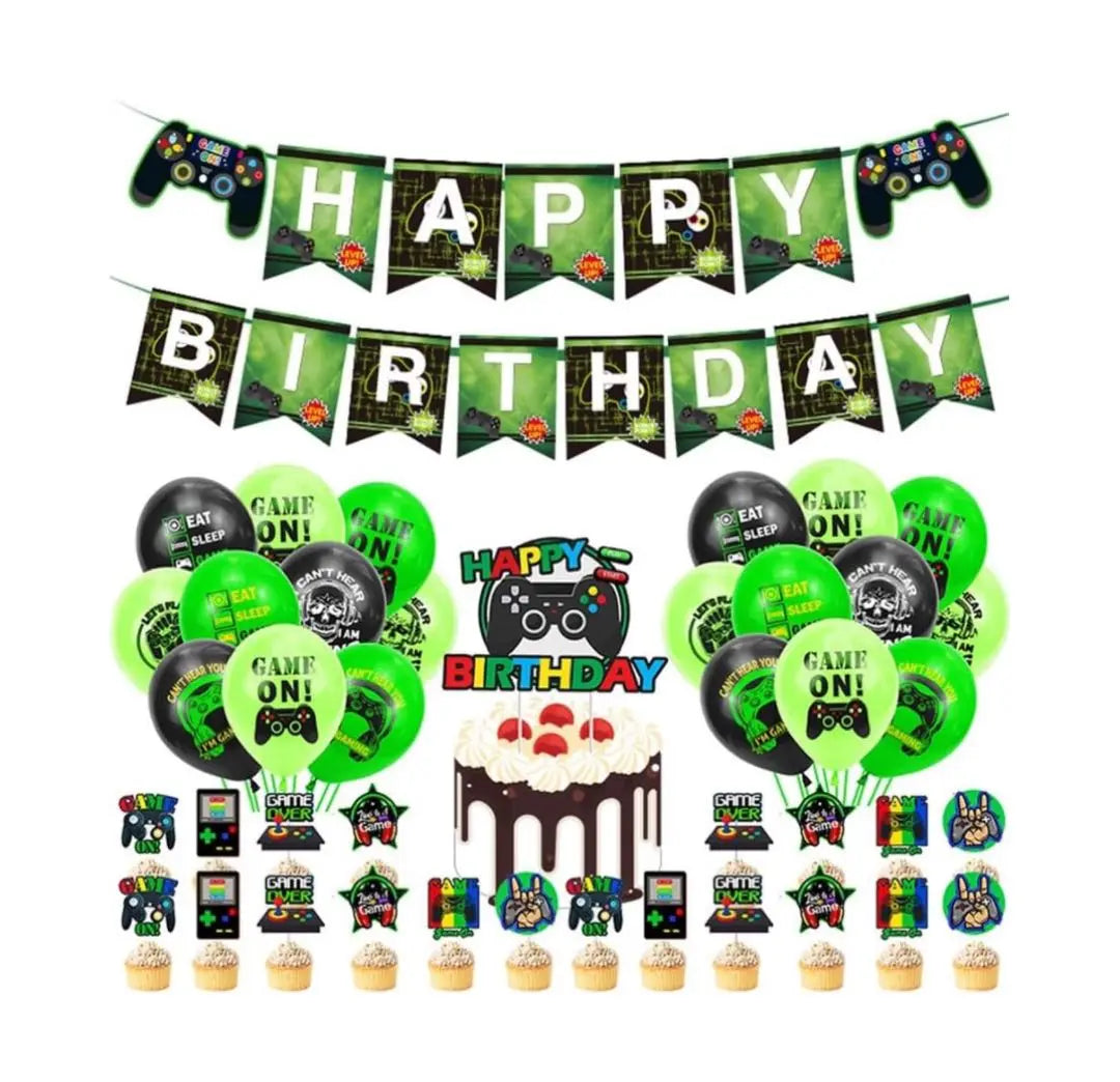 Juego de decoración de cumpleaños para fiesta para niños, juego de globos verde y negro