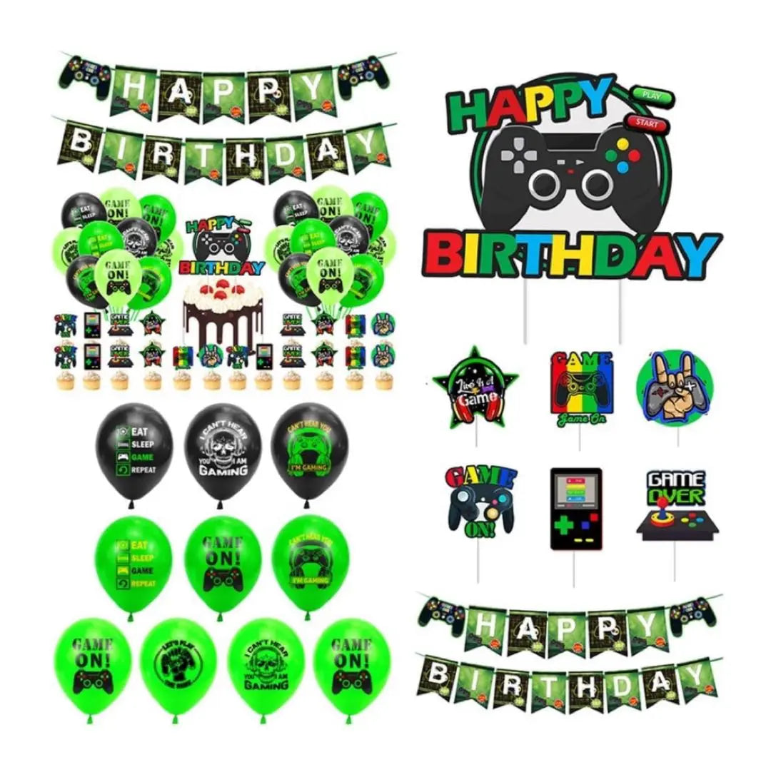 Juego de decoración de cumpleaños para fiesta para niños, juego de globos verde y negro