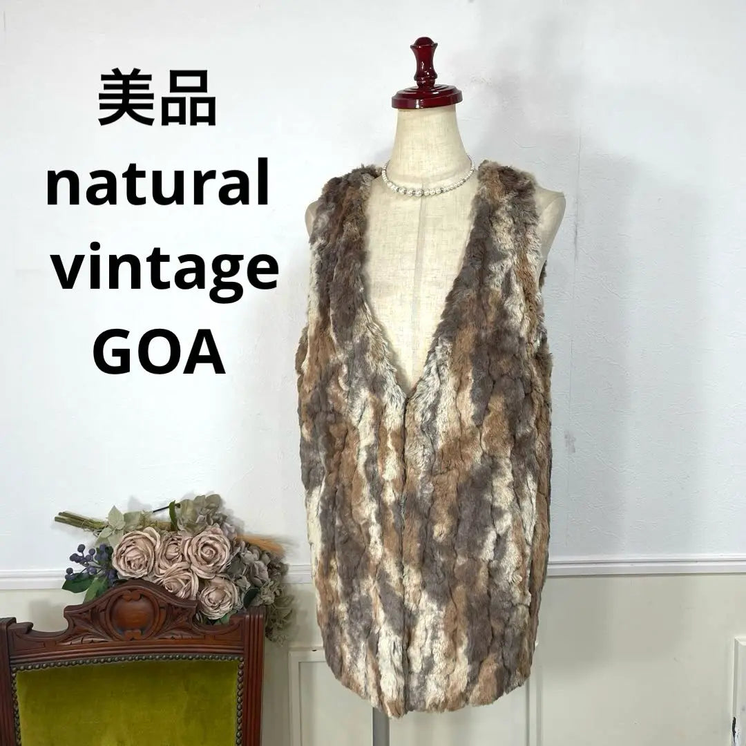 Chaleco de piel GOA Y2K vintage natural en muy buen estado de 70 pulgadas