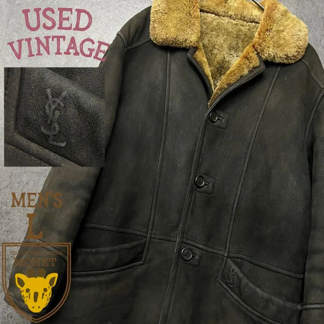 Ropa vintage [Chaqueta de piel de cordero de cuero genuino YSL Yves Saint Laurent] sobre L para hombre