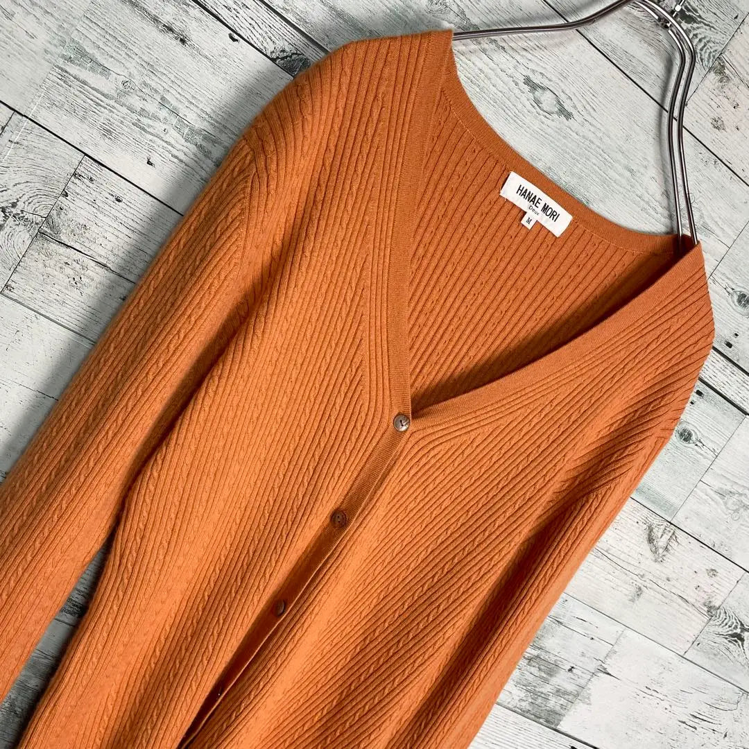 ☆Silk & Cashmere☆ Morihanae Cable Knit Cardigan Rib Knit Orange