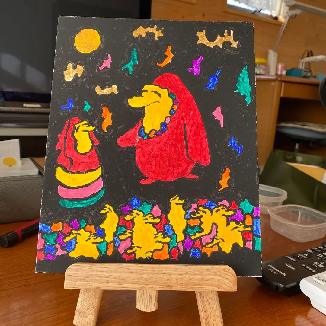 Colorful acrylic painting Yellow mole dalma interaction