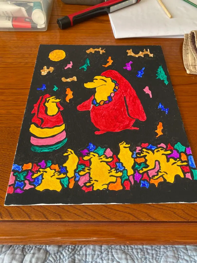 Colorful acrylic painting Yellow mole dalma interaction