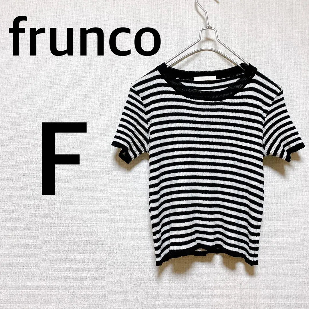 [Franco] Border rib knit T-shirt, black and white, casual F, spring, autumn and winter