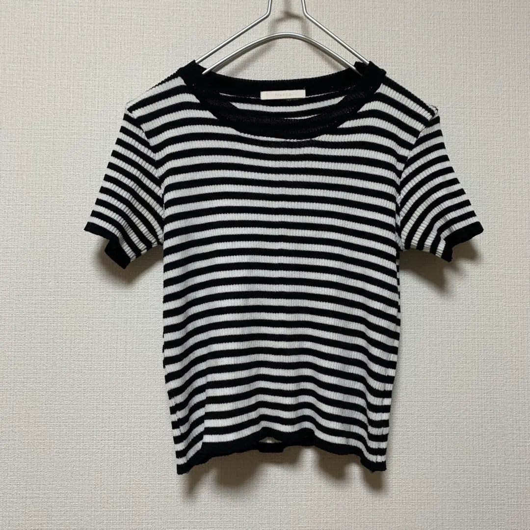 [Franco] Border rib knit T-shirt, black and white, casual F, spring, autumn and winter