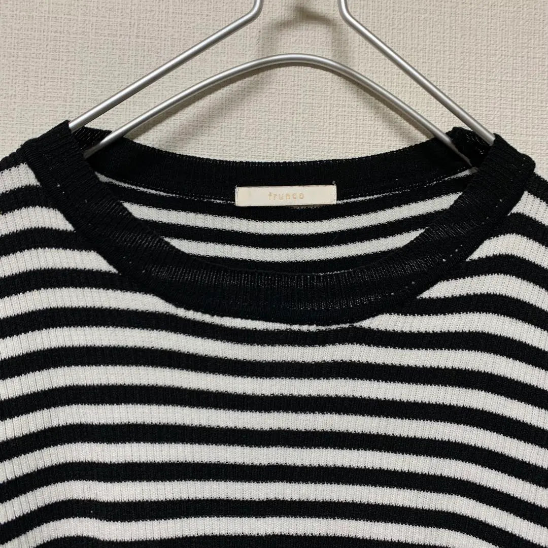 [Franco] Border rib knit T-shirt, black and white, casual F, spring, autumn and winter