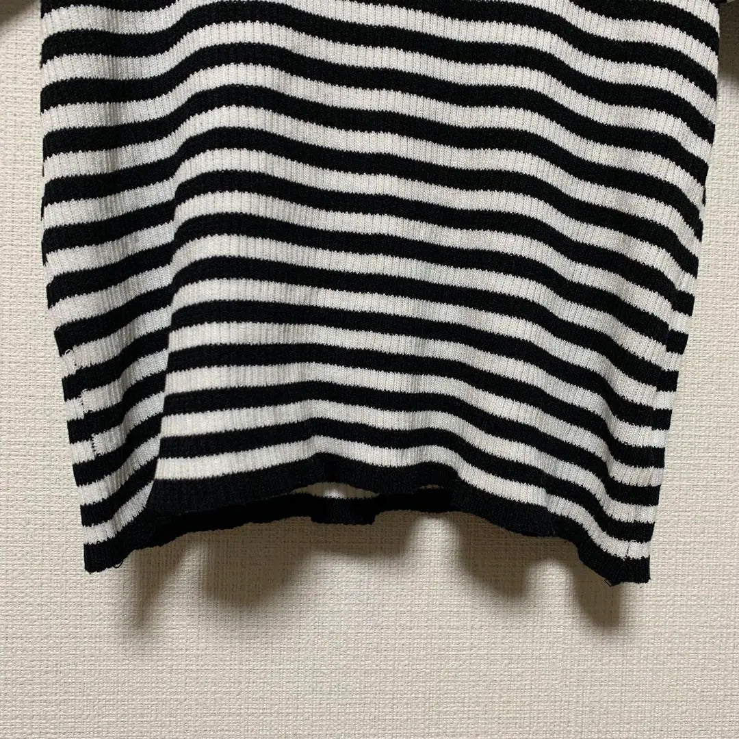 [Franco] Border rib knit T-shirt, black and white, casual F, spring, autumn and winter