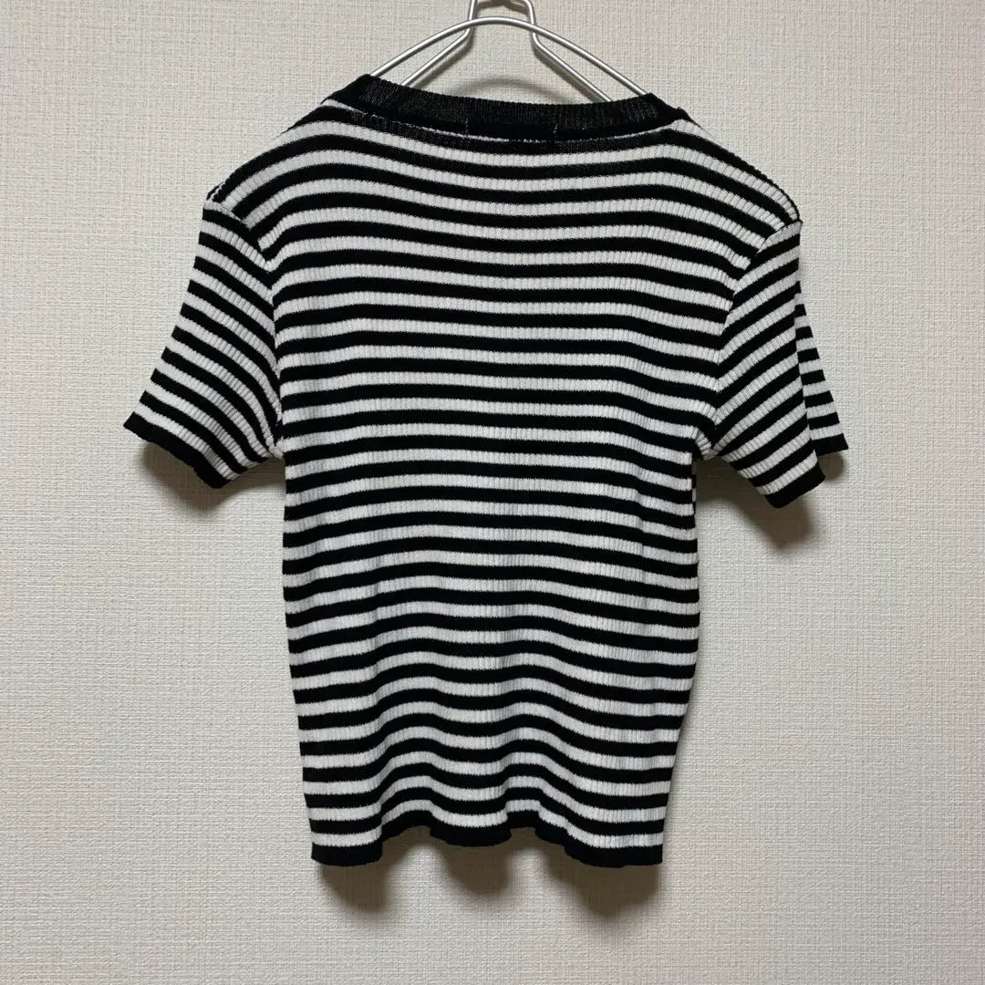 [Franco] Border rib knit T-shirt, black and white, casual F, spring, autumn and winter