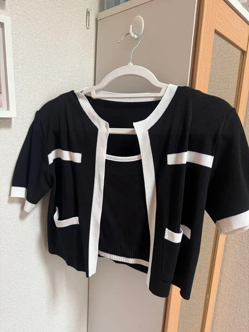 Conjunto de camiseta sin mangas y cárdigan negro GRL | GRL 黒のカーディガン・タンクトップセット