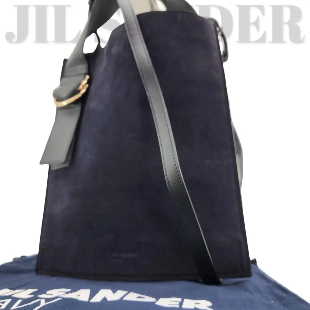 [Excelente estado, certificado] Jil Sander Sacoche Navy 2WAY Logo Suede