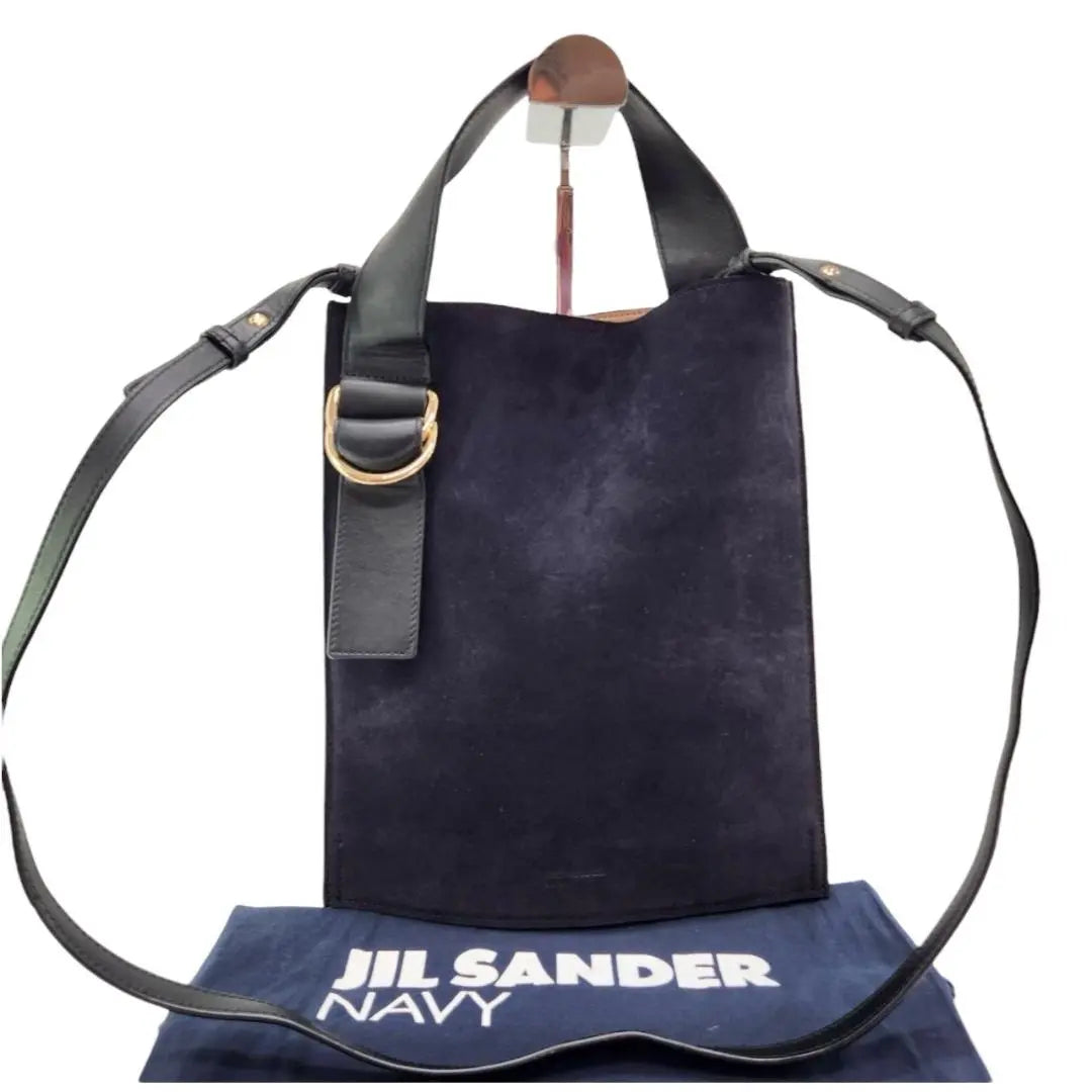 [Excelente estado, certificado] Jil Sander Sacoche Navy 2WAY Logo Suede