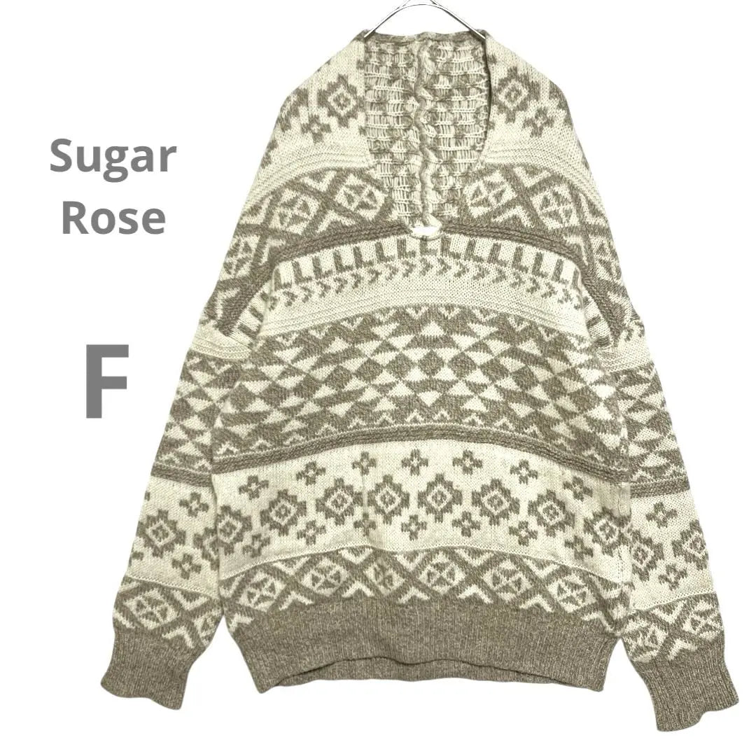 [Sugar Rose] ¡Excelente estado! Suéter de punto de mezcla de lana fabricado en Japón, estampado integral