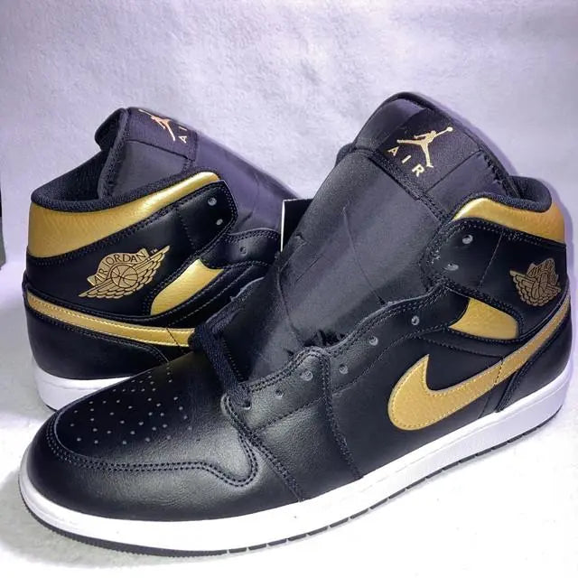 Air Jordan 1 MID Black Gold White 33cm Boxed