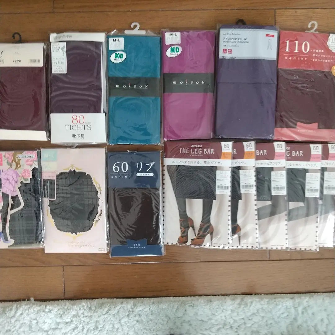 15 pairs of colored tights, checkered tights, and other items sold in bulk