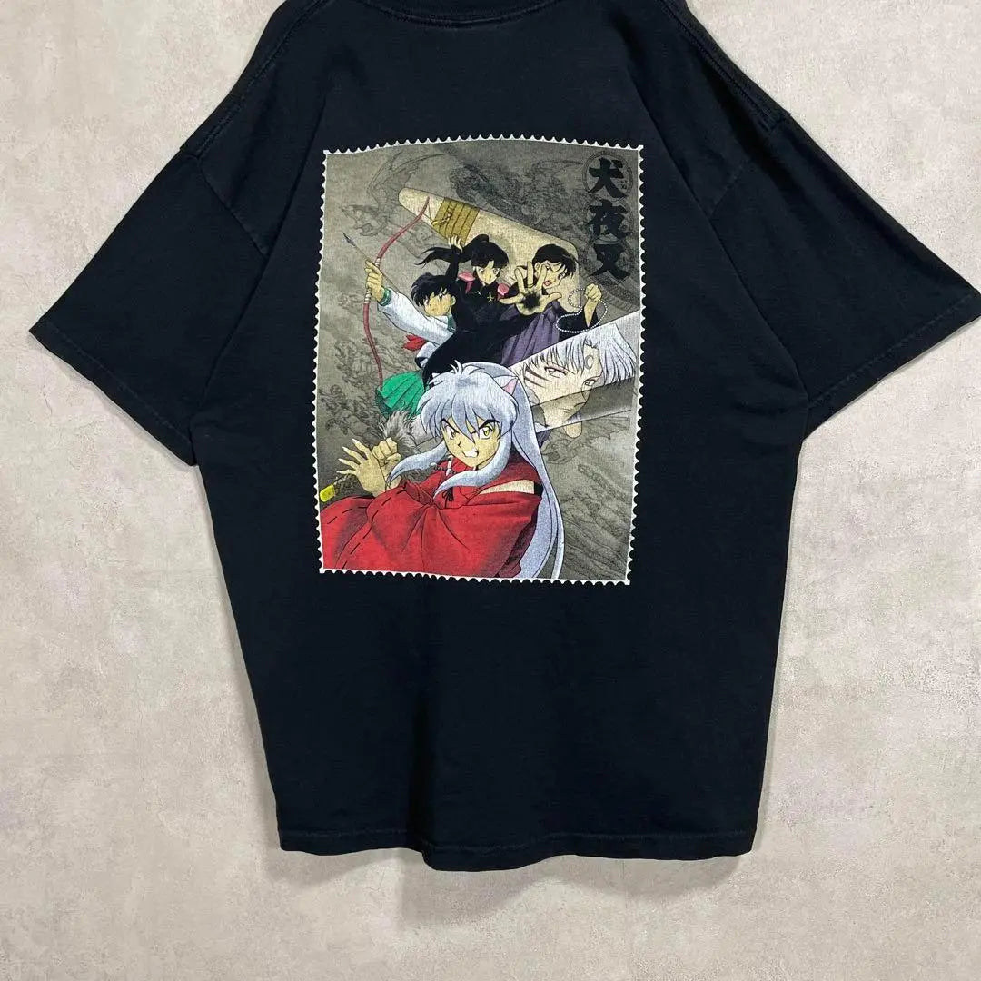 Vintage 00s Inuyasha Aimyon Wearing Short Sleeve Shirt Black Anime ③