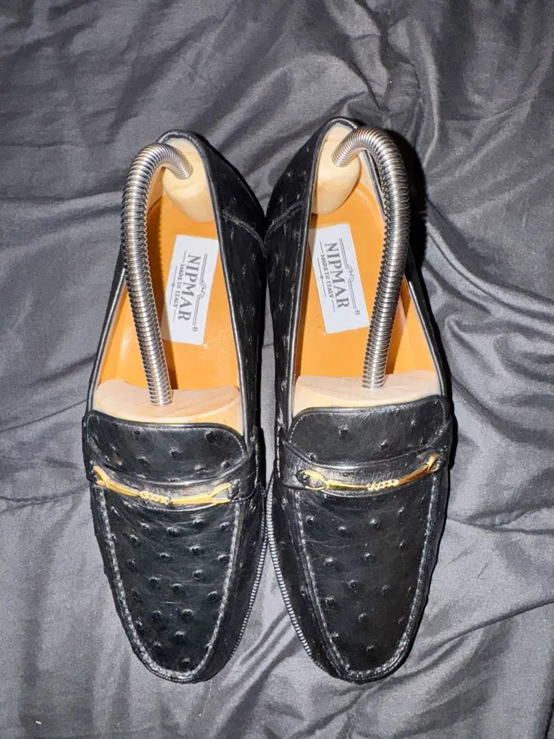 NIPMAR Ostrich Leather Loafers Black