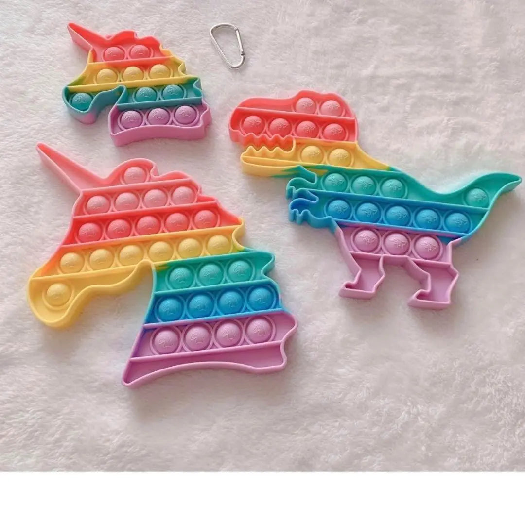 ✨Popular product✨ Rainbow color Unicorn and dinosaur pop-it (with carabiner)