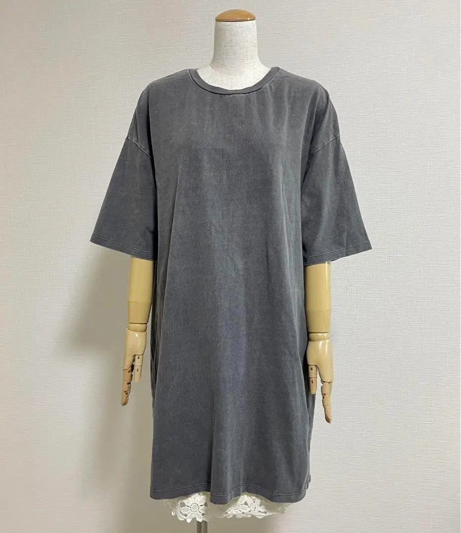 [Good condition] Simplicity E◎ Stone wash back slit short sleeve dress