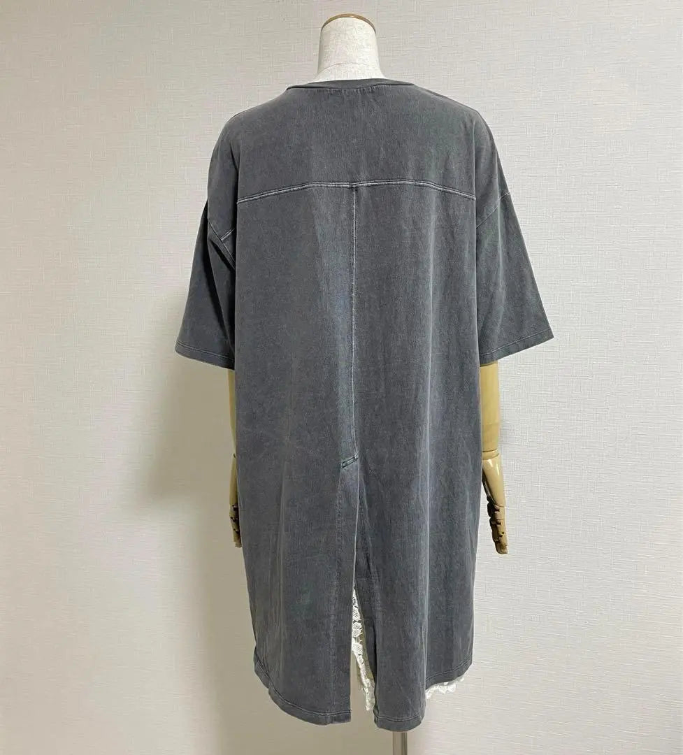 [Good condition] Simplicity E◎ Stone wash back slit short sleeve dress