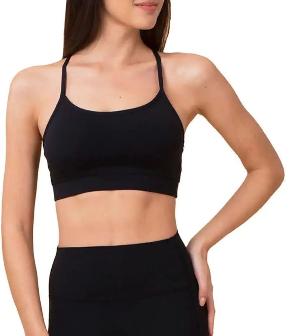 Bra top with pad support Stretchable Moisture absorption Quick drying Functional Yoga Black S