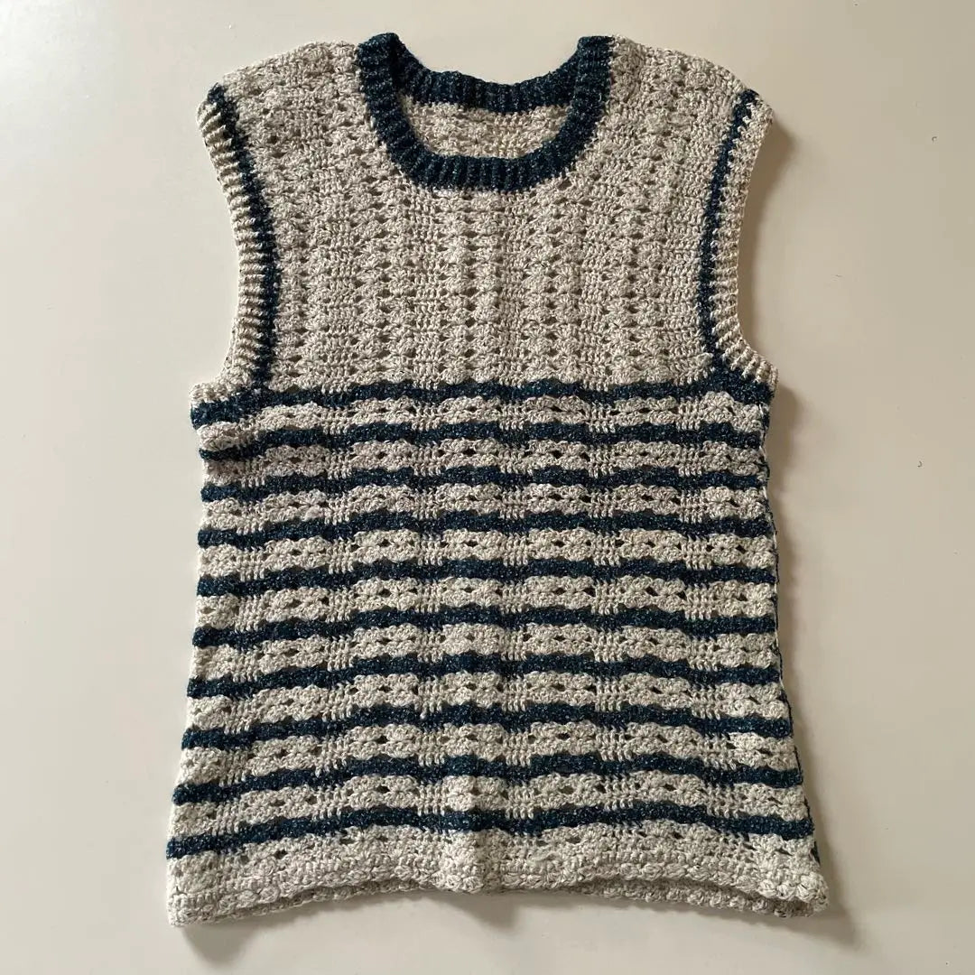 Handmade beigeenvy stripe vest | ハンドメイド ベージュネイビー ストライプ ベスト