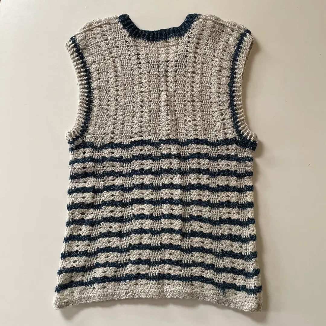 Handmade beigeenvy stripe vest | ハンドメイド ベージュネイビー ストライプ ベスト