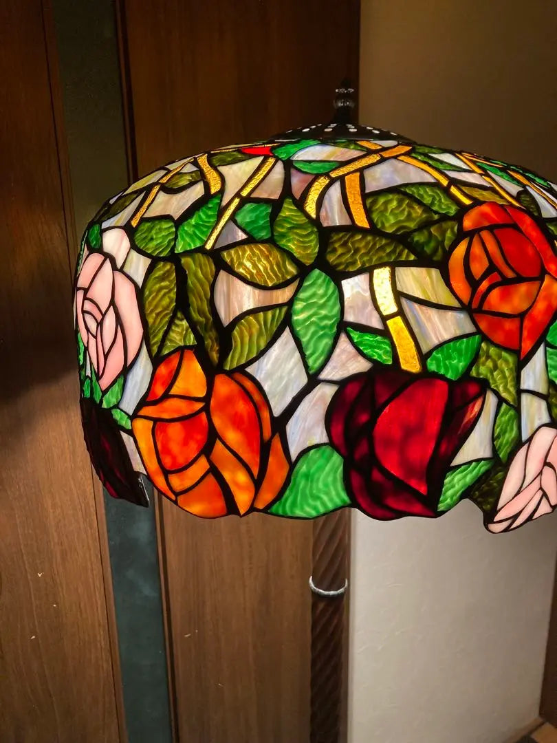 Rare Vintage Stained Glass Floor Lamp Tiffany Style Flower 3 Lights