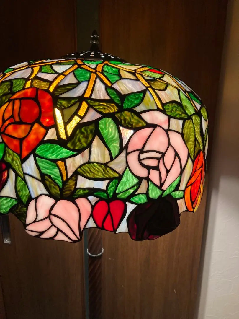 Rare Vintage Stained Glass Floor Lamp Tiffany Style Flower 3 Lights