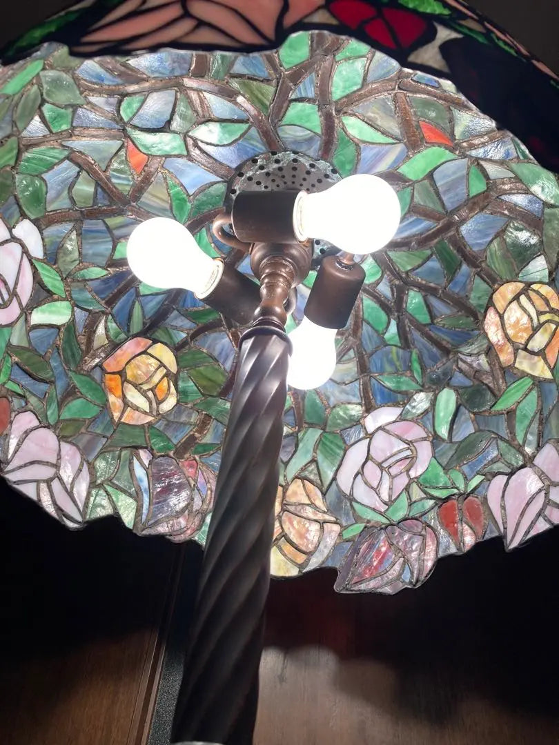 Rare Vintage Stained Glass Floor Lamp Tiffany Style Flower 3 Lights